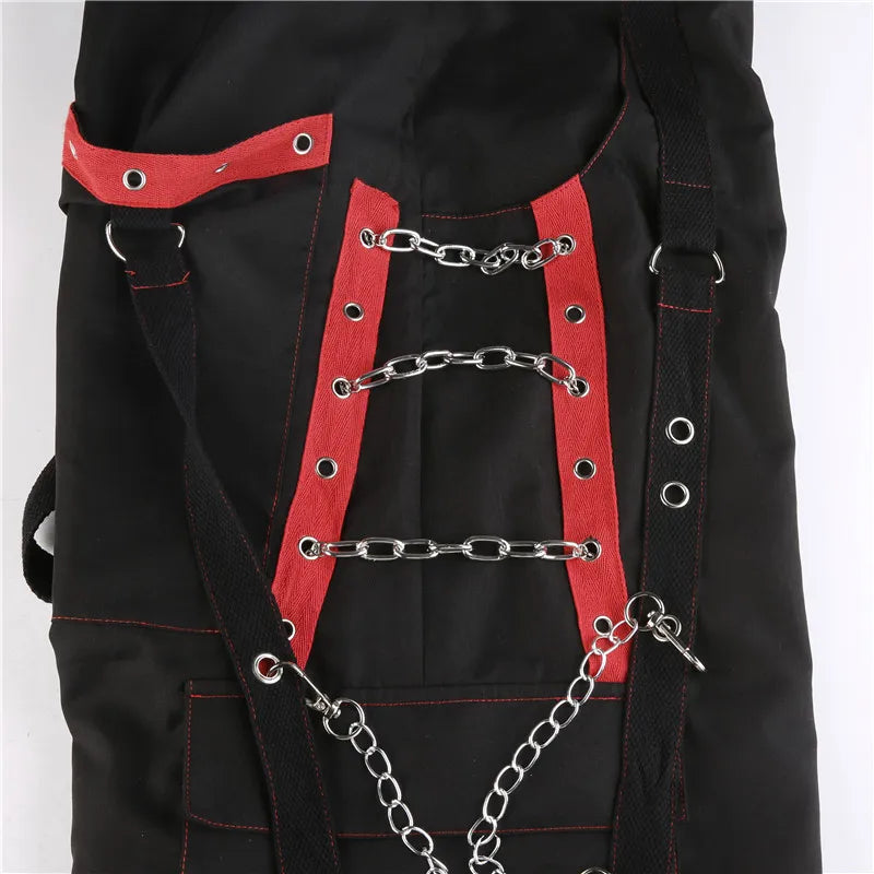 Cyber Punk Unisex Cargo Wide Leg Pants Chain Bandage Ruched Tie Capris Pants Women Gothic Baggy Trousers BF Hippie Grunge Jogger voguable