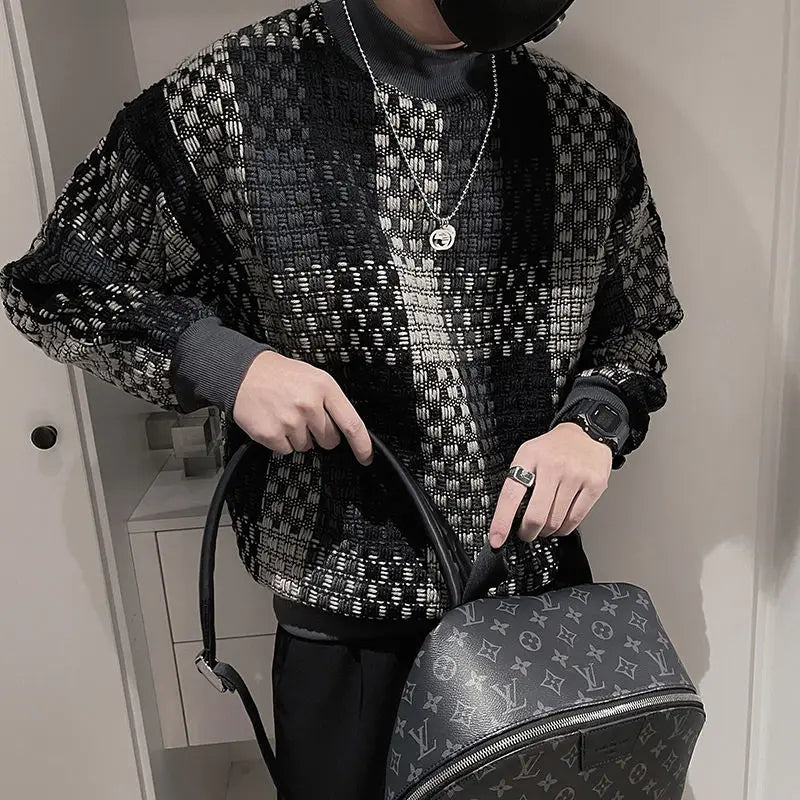 Autumn KPOP Fashion Style Harajuku Slim Fit Tops Loose All Match Casual Outerwear Insert Patchwork Half High Collar Sweatshirt