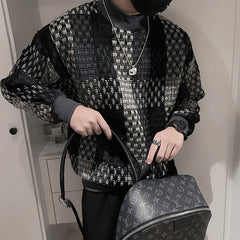 Autumn KPOP Fashion Style Harajuku Slim Fit Tops Loose All Match Casual Outerwear Insert Patchwork Half High Collar Sweatshirt