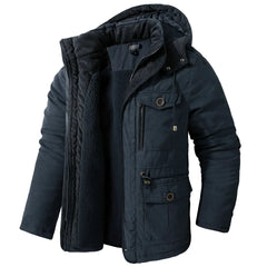 Lamb Warm Men's Parkas Jacket Hooded Winter Men's Clothing Fleece Hooded Cotton Thickened Multi Pocket Casual Mid Length Coat voguable