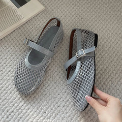 Voguable  Summer Designer Cosy Mesh Heels Women Flat Shoes Fashion Round Toe Buckle Strap Casual Outdoor Dress Sandals voguable