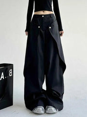 Voguable  Spring Autumn Thin Black Loose Casual Trousers Draped Design Men's Wide Leg Long Pants Youthful Style Classic  Color voguable