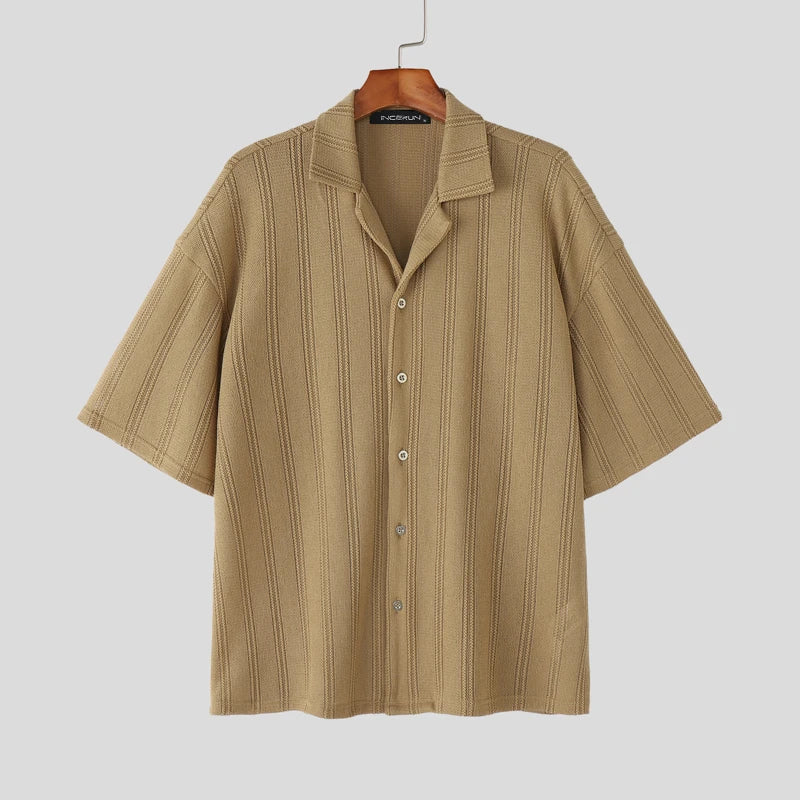 Summer Men Shirt Striped Lapel Short Sleeve Men Clothing Streetwear 2025 Korean Style Loose Fashion Casual Male Shirts INCERUN voguable