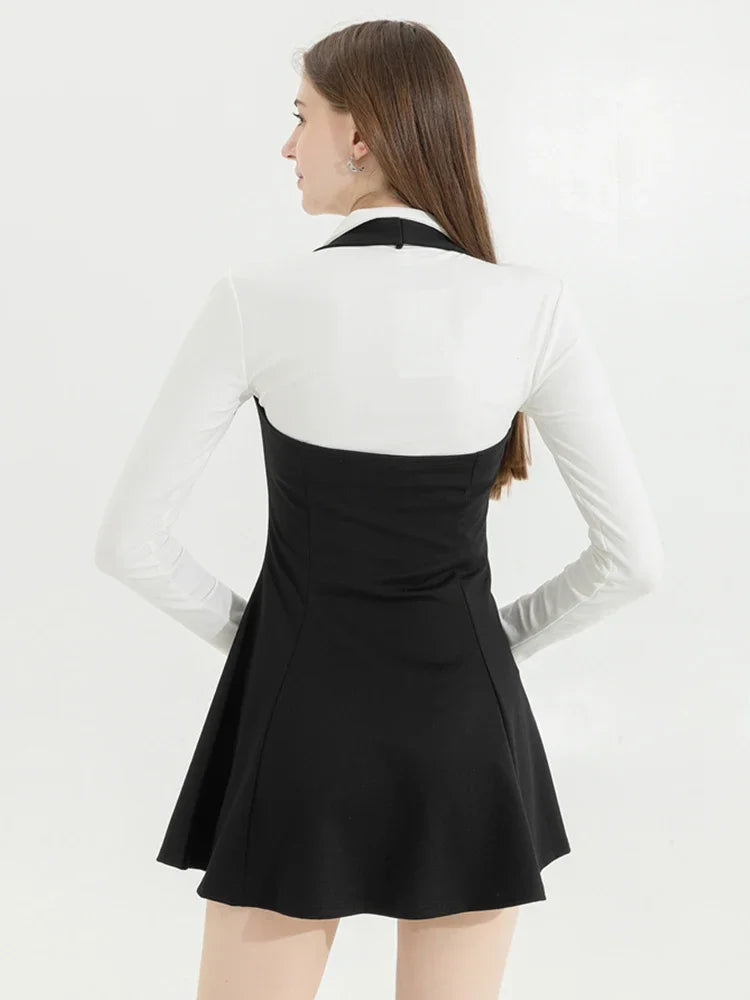 Voguable 2024 Korean Y2k Two Piece Sets Outfits Office Women Skirt Sets Lapel Cardigan Crop Tops + Suspender Mini Skirt Elegant Clothes voguable