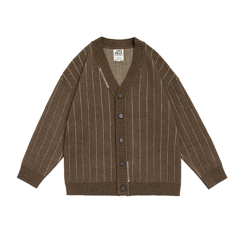 Voguable Autumn Winter American Vintage Striped Cardigan For Men Women Korean Popular Clothes Casual Trendy Knitwear Kpop Couple Sweater voguable