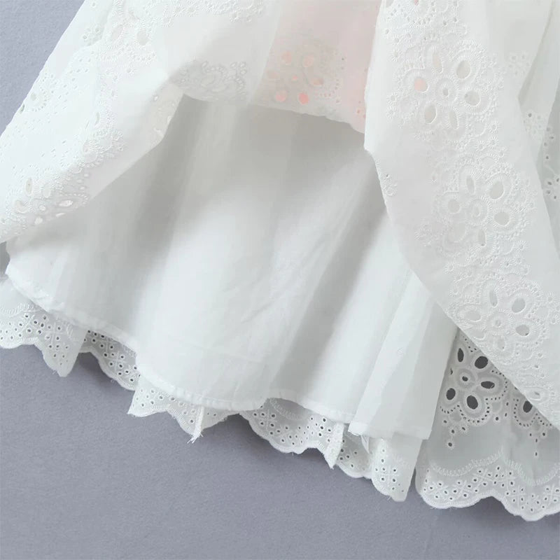 Voguable 3 Ways Wear White Embroidery Dress Short Puff Sleeve Mini Birthday Party Dresses Women Lacing Up Holiday Vacation Dress voguable