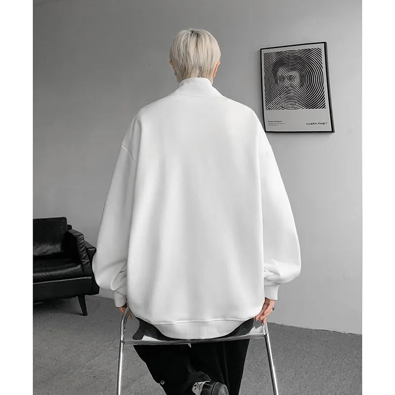 Men hoodie  Stand Collar Half Zip Sweatshirt Star Shoulder Design 2025 New Fashion Casual Streetwear Comfort Athletic Pullover voguable