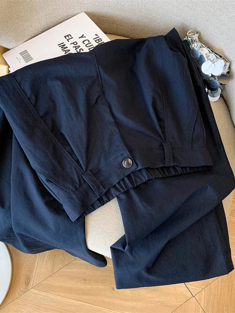 Casual Elegant Wide Leg Pant Women Vintage High Waist Loose Korean Trousers Fall Winter Pockets Solid Simple Retro Pants voguable