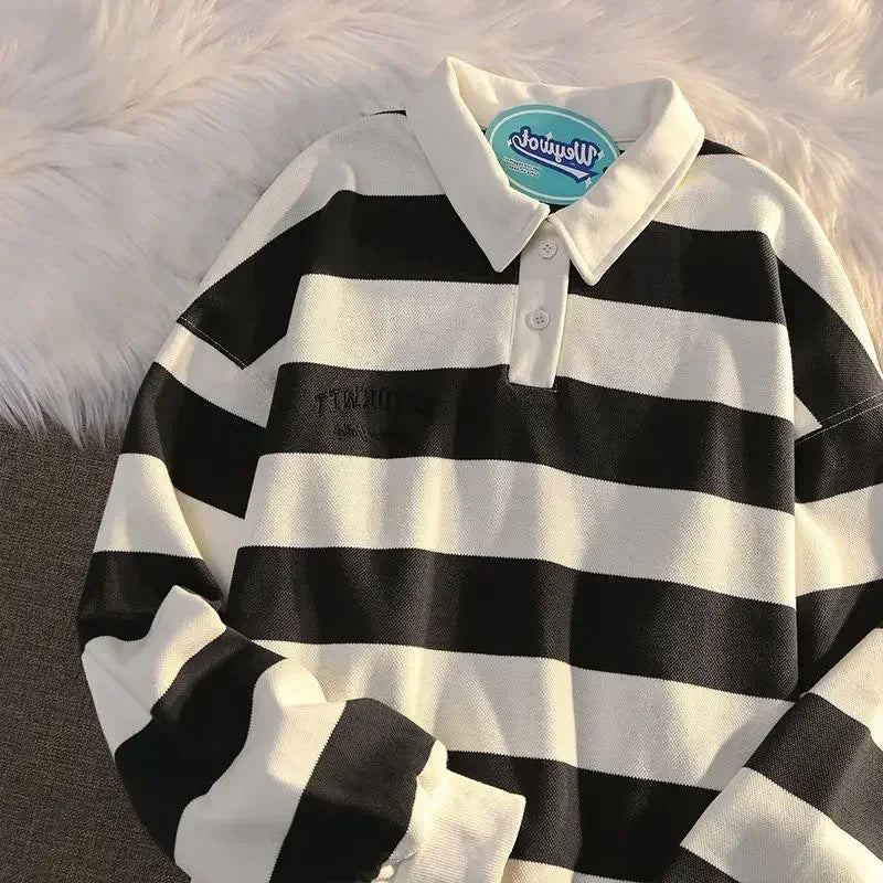 T Polo Shirts For Men Black Tops Oversize Male Clothes Big Size Embroidery Stripe Luxury Casual Full Sleeve High Brand Aesthetic voguable
