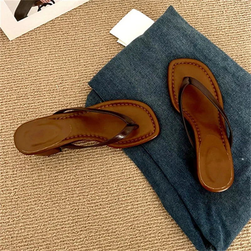 Voguable  Summer Clip Toe Square Low Heels Women Slippers Sandals Fashion Casual Flip Flops Party Shoes voguable