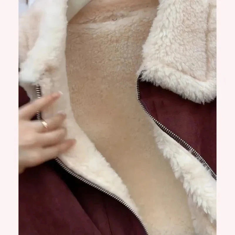 Faux Lamb Suede Jacket Women Winter Warm Long Sleeve Vintage Cotton Coat Korean Casual Lady Thick Long Sleeve Retro Tops voguable