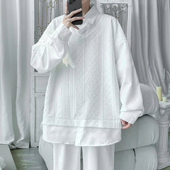 Voguable  plus Size Men's O-Neck Pullover Sweatshirt M-5XL Fake Two-Piece Casual Streetwear Autumn Spring Clothing for Male voguable