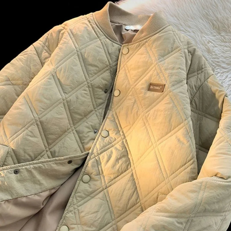 Winter Men's Jacket Stand Collar Thicken Button Windproof Baseball Jackets Casual Solid Warm Couples High Street Padded Clothes voguable