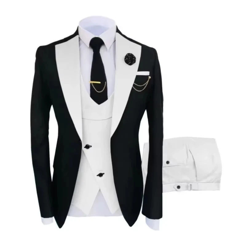 Voguable  Men Suits 3 Pieces Tailored Best Man Groom Wedding Tuxedo Slim Fit Two-color Blazer Jacket  Vest Pant Tuxedo Clothing voguable