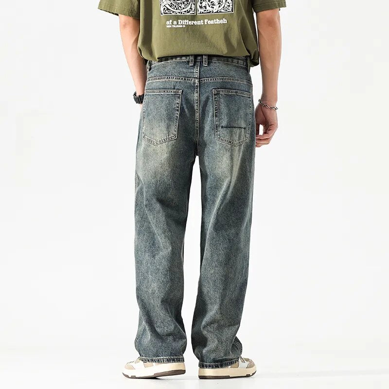 Wide Leg Jeans Men Baggy Pants Summer Straight Cut Loose Retro Blue Denim Pants Streetwear Fashion Pockets Vintage Man Clothes voguable