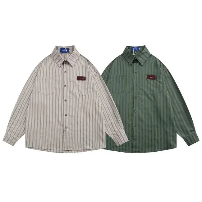 Voguable England Style Soft Cotton Fashion Shirts Single Patch Pocket Long Sleeve Standard-fit Button-down Man Casual Striped Shirt voguable