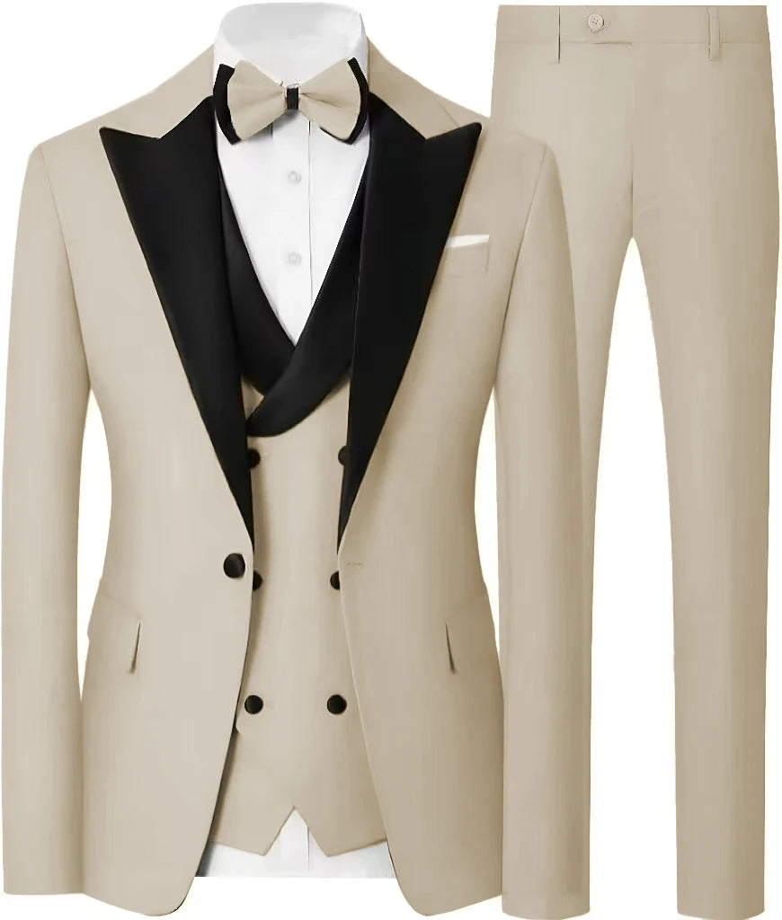 Voguable  Customized Formal Suits for Men, 3 Pieces Blazer Vest and Pants Set, One Button Wedding Dresses, Business Tuxedo Suits voguable