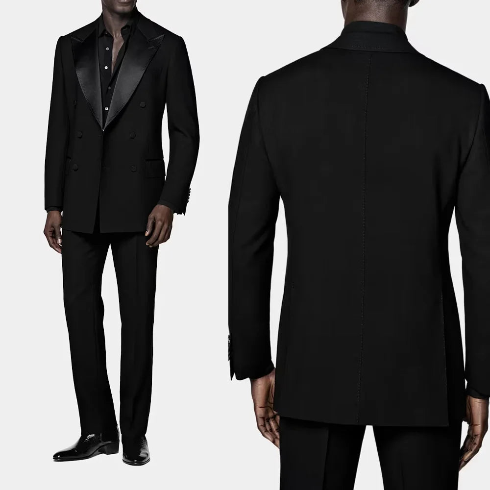 Voguable  Men Suits Double Breasted Spliced Collar Tailor-Made 2 Pieces Blazer Pants Formal Prom Wedding Groom Customized voguable