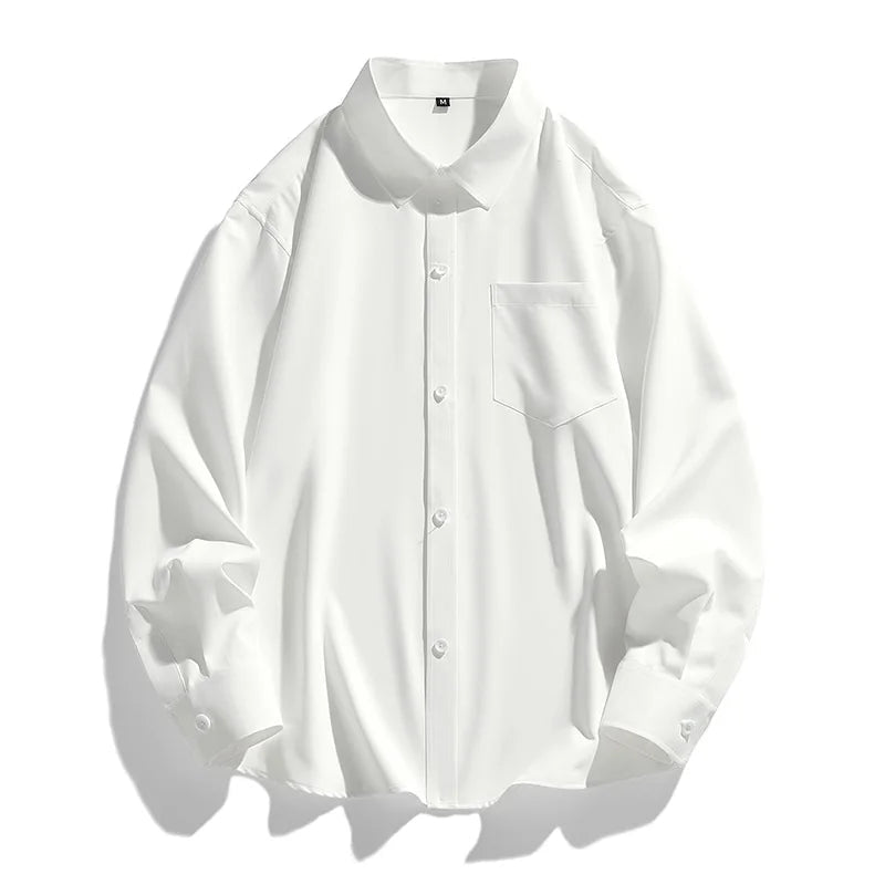 6 Colors Men's Baggy Long Sleeve Shirt Fashion Korean Lapel Coat Tops Youth Casual Classic Simple Male Clothes Trendy Brand voguable