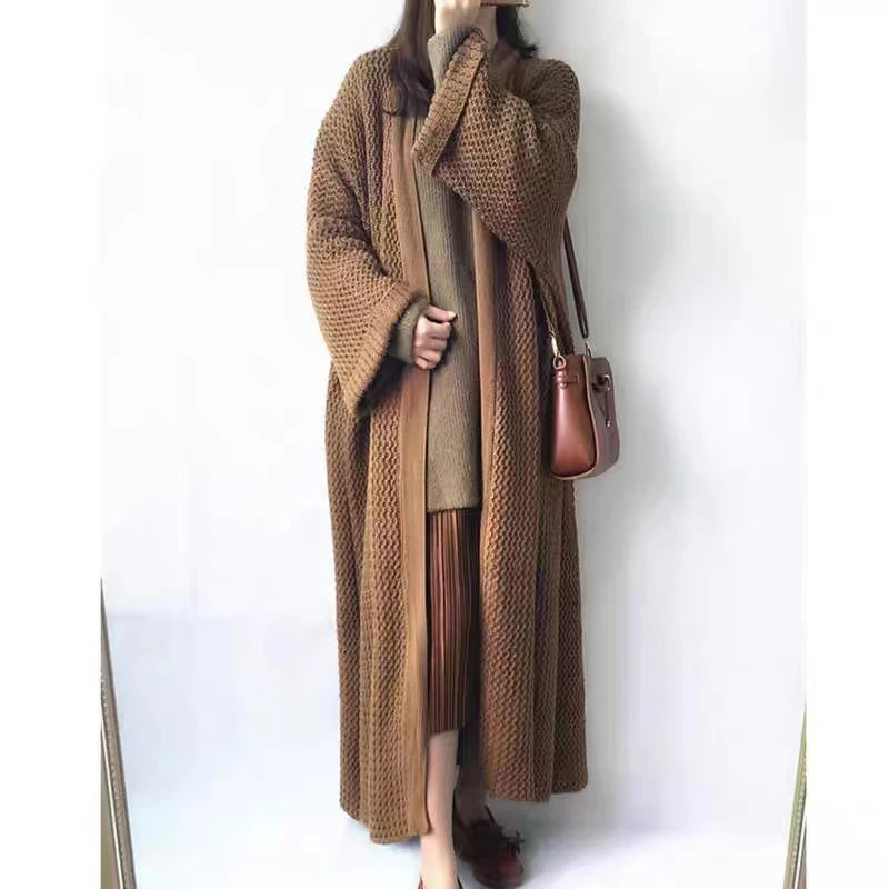 Voguable  Casual  Lazy Style Loose Solid Color Long Women Knitted Cardigan Autumn Winter Simple Elegant Versatile Sweater Coat Fashion New voguable