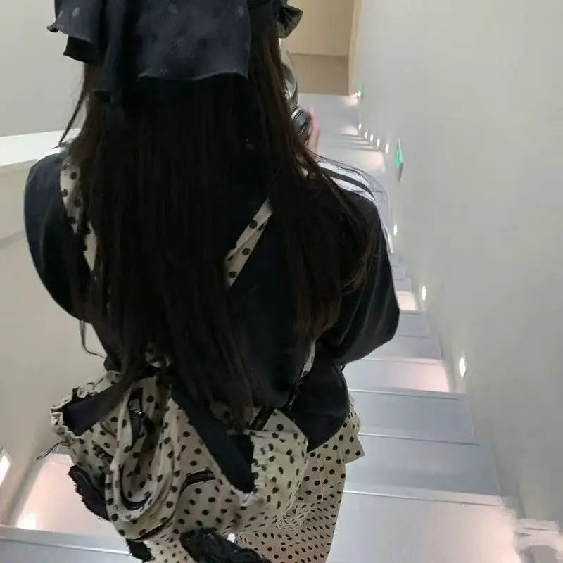 Streetwear Trendy Y2k Aesthetic Dots Wings Women's Handbags Fashion Office Lady Shoulder Underarm Bag All Match Casual Backpacks voguable
