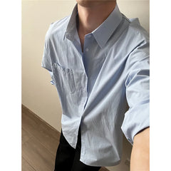 Voguable Blue White Long Sleeved Shirt Men Fashion Social Men Dress Shirt Korean Loose Casual Shirts Men Office Formal Shirt M-2XL voguable
