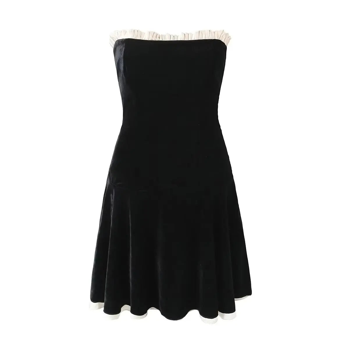 Voguable Black Strapless Christmas Dress Sexy A Line Vintage Velvet Party Mini Dresses Elegant Women Dresses voguable