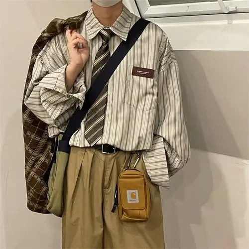 Voguable England Style Soft Cotton Fashion Shirts Single Patch Pocket Long Sleeve Standard-fit Button-down Man Casual Striped Shirt voguable