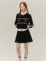 American Retro Lace Embroidery Zip Up Hoodie Bow Graphic Stand Collar Sweatshirt Causal Track Cardigan Kpop Clothes Chic voguable