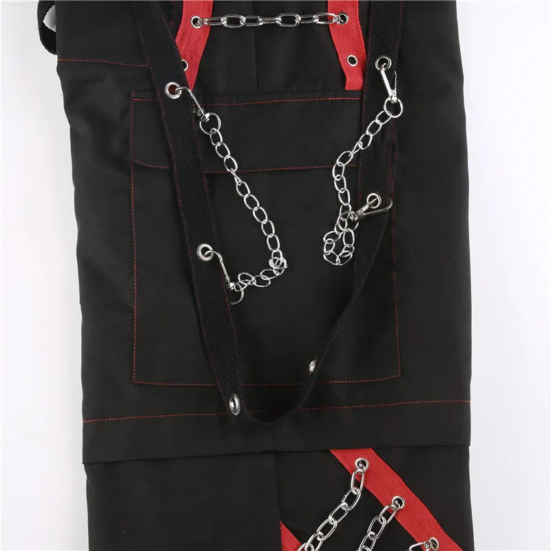Cyber Punk Unisex Cargo Wide Leg Pants Chain Bandage Ruched Tie Capris Pants Women Gothic Baggy Trousers BF Hippie Grunge Jogger voguable