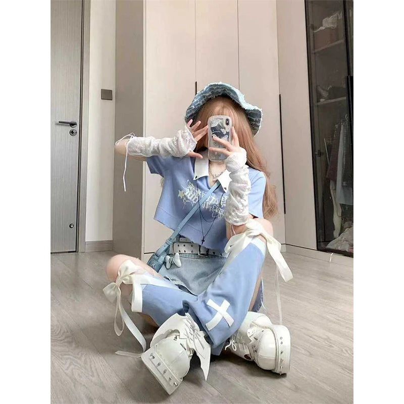 Korean Fashion Hotsweet Vintage Contrast Stitching Mini Denim Skirt Women Summer High Waisted Slim Jeans Skirt Y2K Streetwear