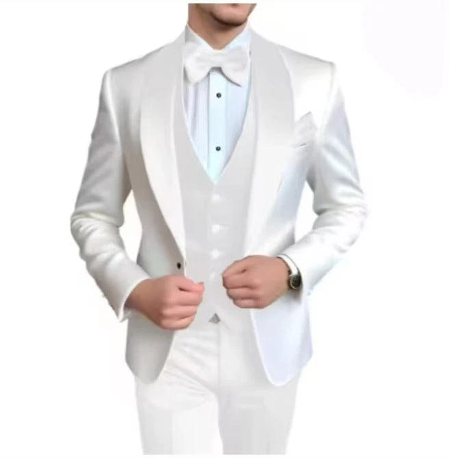 Voguable  Elegant Classic High-Quality Men Suit 3pcs Set with Satin Collar Jacket Vest And Trousers Business Wedding Banquet Customizable voguable