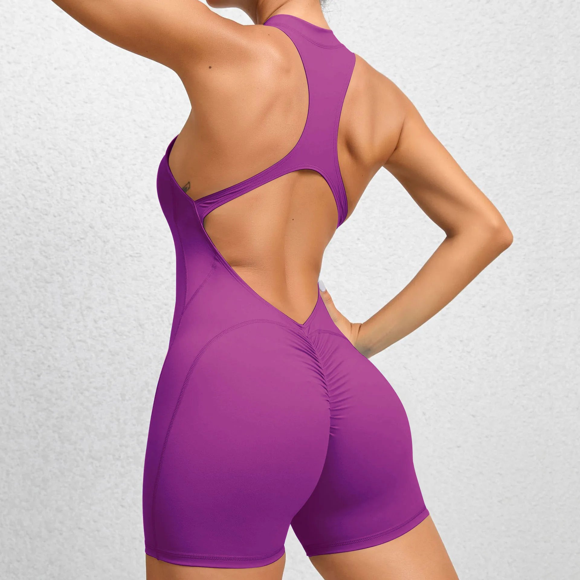 Voguable  Women V Backless Jumpsuit Workout Bodysuit Sleeveless Gym Bodycon Sportswear Fitness Yoga Suit One Piece Outfit voguable