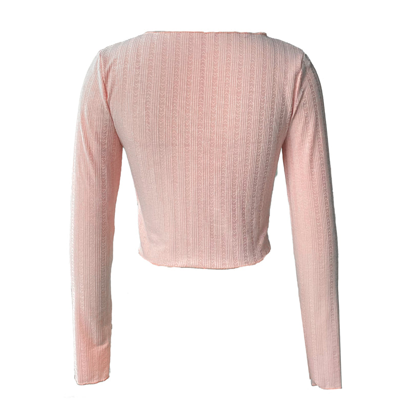 y2k Crop Top Sweet Aesthetic Clothes Women Lace Patchwork Long Sleeve T Shirt with Bow Decor 2000s Clothing Streetwear voguable