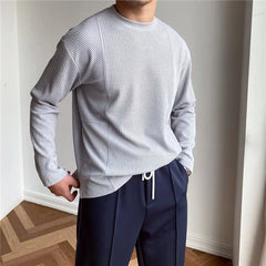 Voguable  Spring Autumn Casual Fashion Solid Loose T-shirt Man Long Sleeve All Match Korean Style Patchwork Pullover Tops Tee Male Clothes voguable