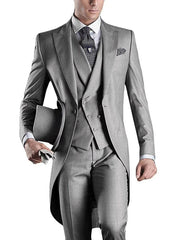 Voguable  Men Suit 3 pieces Slim Fit British Style Peaked Lapel V Neck Tuxedo Fashion Groomsmen Wedding Suits Men Blazer+Vest+Pant voguable