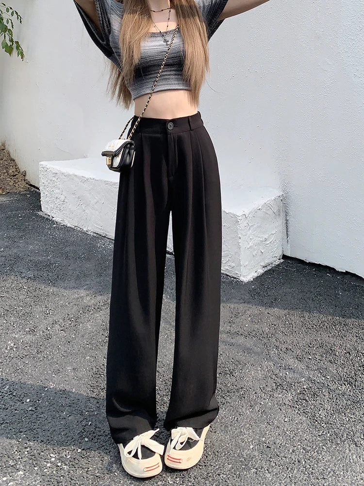 Voguable Simple Women Suit Pants Casual Elastic High Waist Summer Korean Office Ladies Trousers Fashion Solid Female Pants voguable