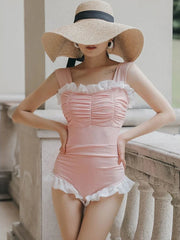 Voguable  Korean Sexy Solid Ruffles Hottie One Piece Dress Women High Waist Beach Style Bikini New Swimwear One Piece Swimsuit voguable