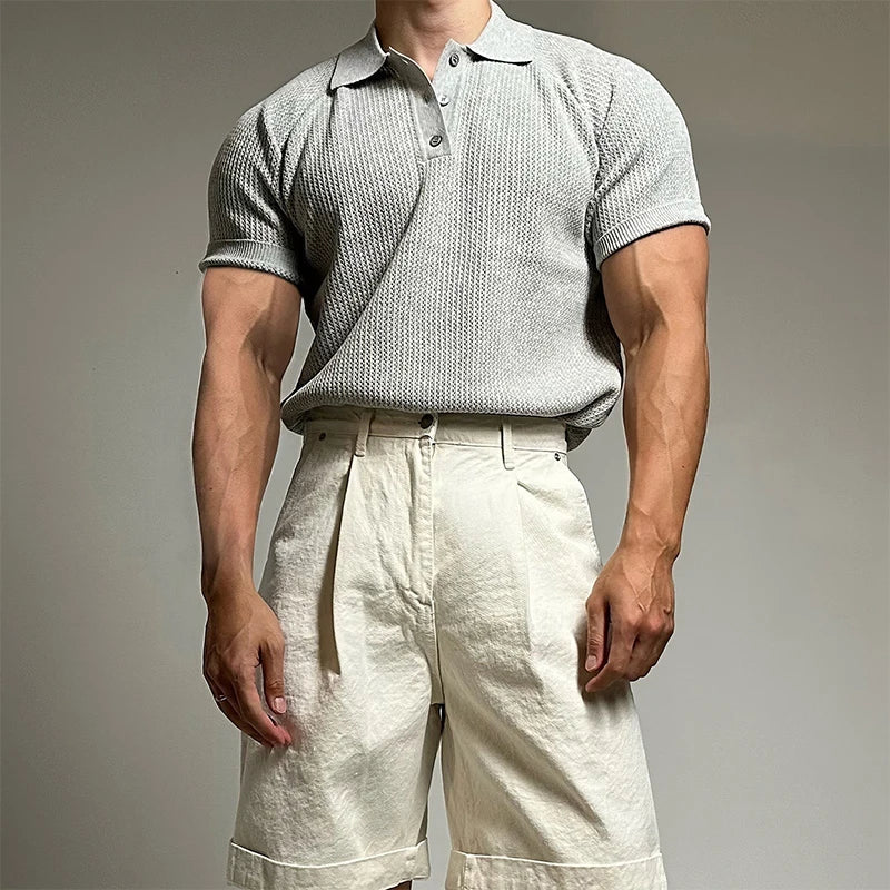 New Trend Men Polo Shirt Leisure Vintage High Quality Knit T-shirt American Style Chic Breathable Button Short Sleeve Knitwear voguable