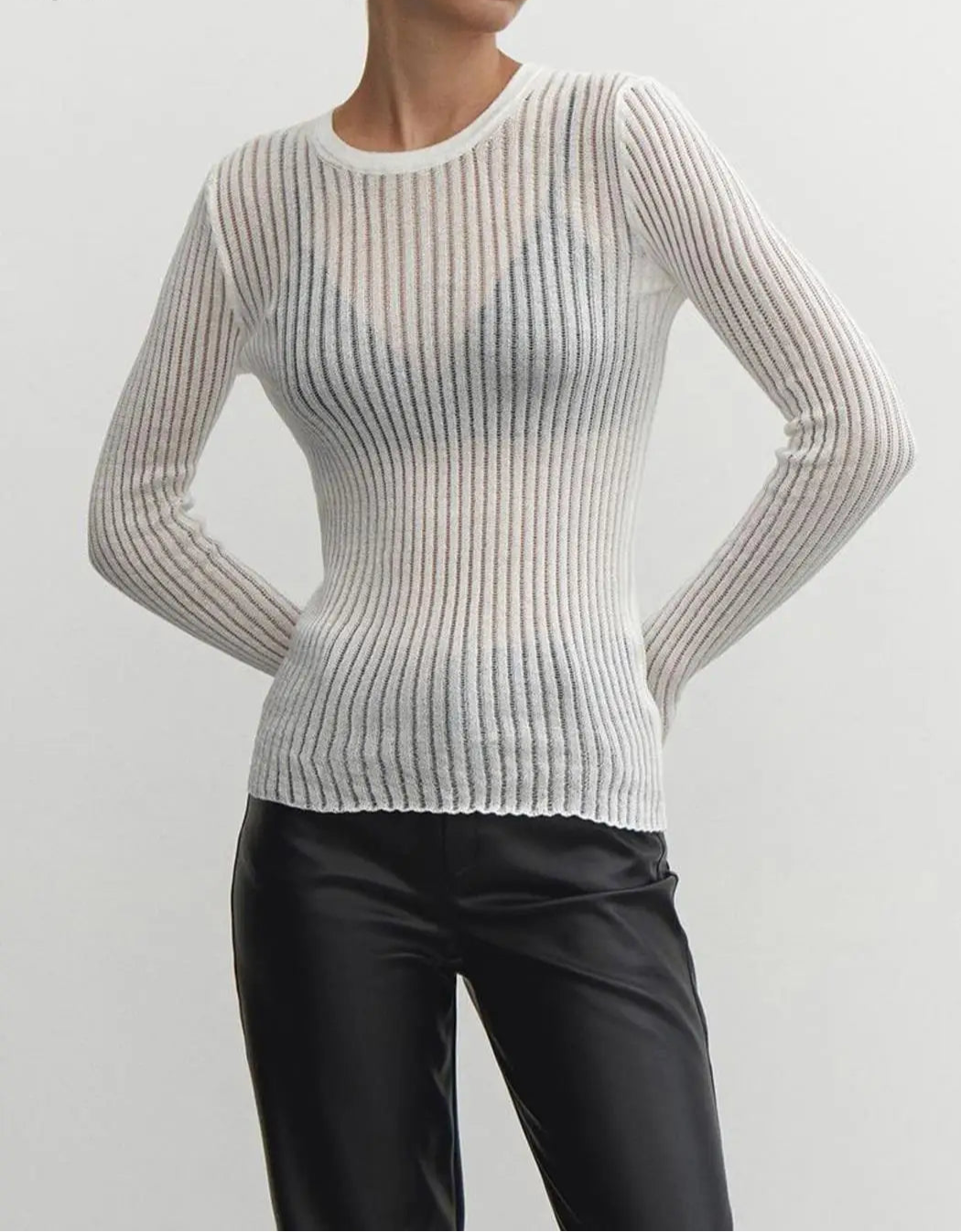 Perspective Sexy Thin Knit Sweater Women Solid Color Basic Pullover Top Casual Cozy Long Sleeve T-shirts Spring Summer New voguable