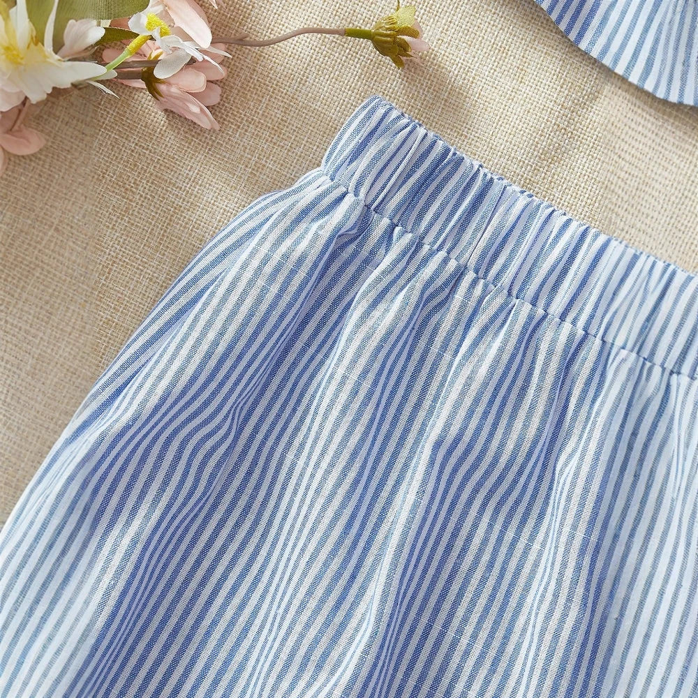 Sets Summer Comfortable Basic 2025 Stripes V-Neck Sleeveless Cropped Top Loose Fit Shorts Casual Sets voguable