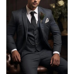 Voguable  New Solid Suits for Men Slim Fit Groom Wedding Suits Tuxedo Best Man Blazer Vest Pants 3 Pieces Fashion Marriage Costume voguable
