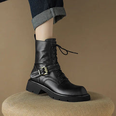Platform Boots Cross-Tied Women Ankle Boots Side Zipper Leisure Motorcycle Boots Autumn Winter Round Toe Casual Outdoor New voguable