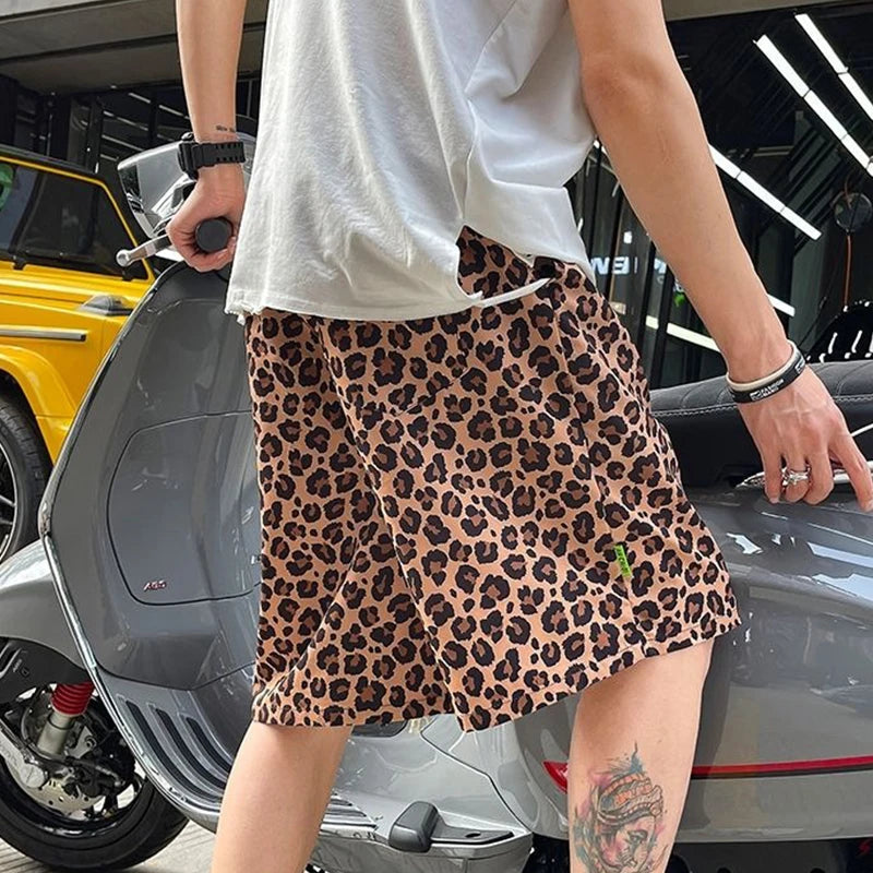 Voguable  Japanese Trendy Leopard Print Shorts Men Women Korean Style Summer Streetwear Unisex Outer Wear Loose Straight Kpop Beach Pants voguable
