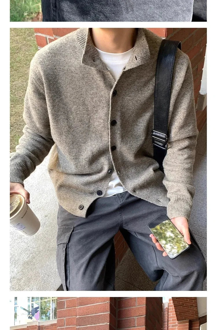 Japanese Vintage Cardigan Coats Light Luxury Knitted Lapel Long Sleeve Men Sweater Jacket Leisure Premium Quality Knitwear M-3XL voguable