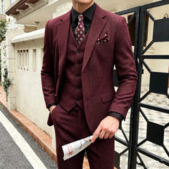 Voguable  British Men's Blazers Vintage Herringbone Tweed Formal Jacket Wool Blend Double Breasted Casual Autumn Winter 3 Piece Suit voguable