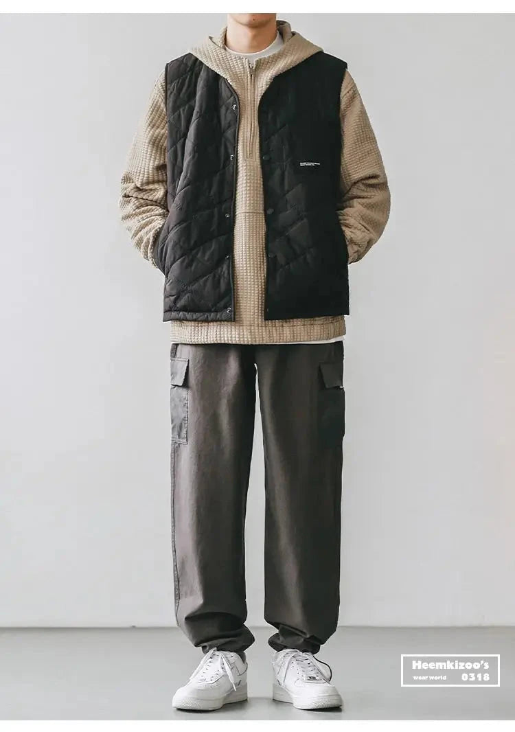 Cotton-layered Fashionable Vest Men with Autumn Winter Simple Casual Light Heated Inner Vest Cardigan Work Vest Top Aesthetic voguable