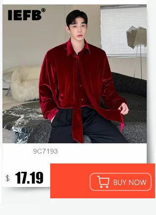 Korean Style Men's Shirts Turn-down Collar Detachable Tie Lace-up Design Single Breasted Casual Solid Color Male Tops 9W180 voguable