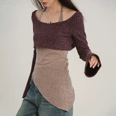 Voguable  Women Solid Color Tank Tops Tie-Up Halter Neck Sleeveless Backless Vests with Long Sleeve Crop Tops Knit Smock Cover-Ups voguable