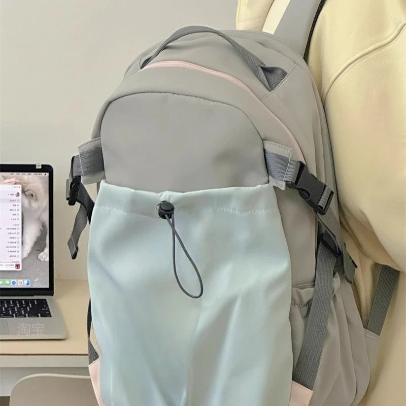 Outdoor Sports Contrast Color Drawstring Schoolbags Men Y2k Casual Travel Backpack High-capacity Backpacks for Women Students voguable